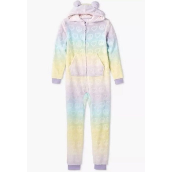 More than Magic Girls One Piece Ombre Pajamas Union Suit Hearts Peace Sz XS 4/5 - Picture 11 of 12